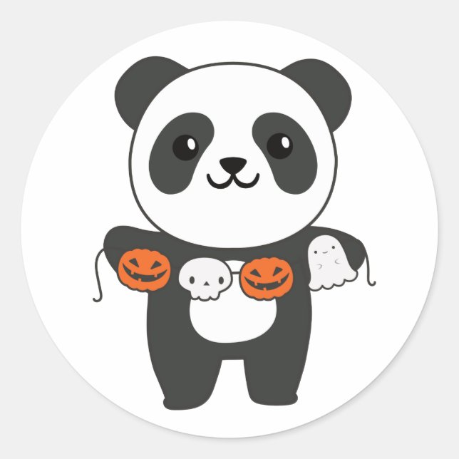 Pegatina Redonda Panda Happy Halloween Bat Costume Classic (Anverso)