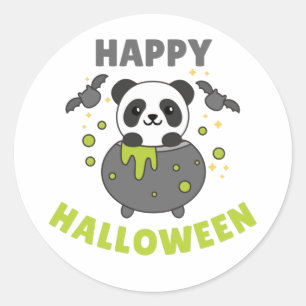 Pegatina Redonda Panda Happy Halloween Cauldron Bat Classic Round S