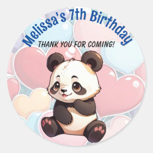 Pegatina Redonda Panda infantil y corazones para el personalizado d