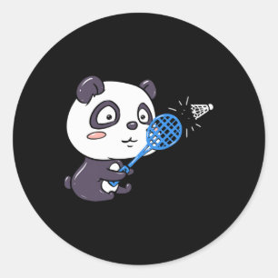 Pegatina Redonda Panda Jugando Badminton Dándose Sudoroso I Panda B