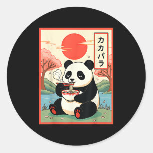 Pegatina Redonda Panda Kawaii Comiendo Ramen Fideos Anime Japoneses