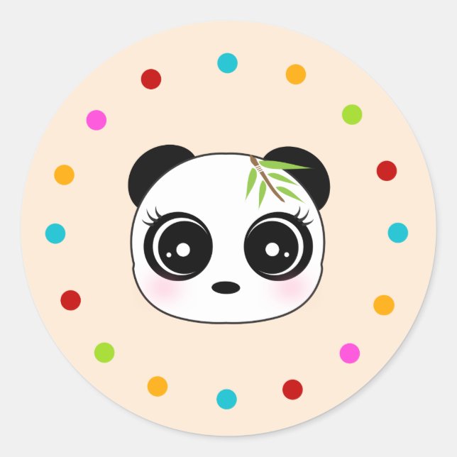 Pegatina Redonda Panda lindo, círculo de puntos polka (Anverso)