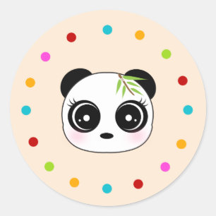 Pegatina Redonda Panda lindo, círculo de puntos polka