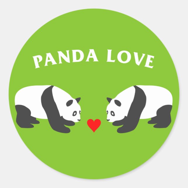 Pegatina Redonda Panda Love (Verde) (Anverso)