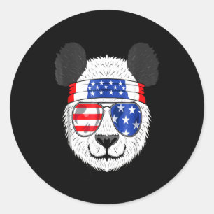 Pegatina Redonda Panda Lover   Panda Estadounidense Usa Gafas