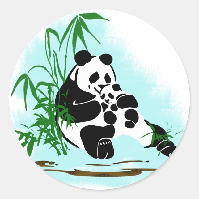 Pegatina Redonda Panda Momma and Baby (Anverso)