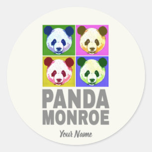 Pegatina Redonda Panda Monroe Bear retrato de arte pop