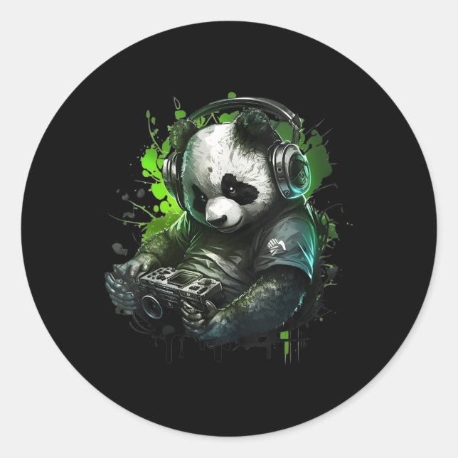 Pegatina Redonda Panda Music Dj Controller Gaming Panda (Anverso)