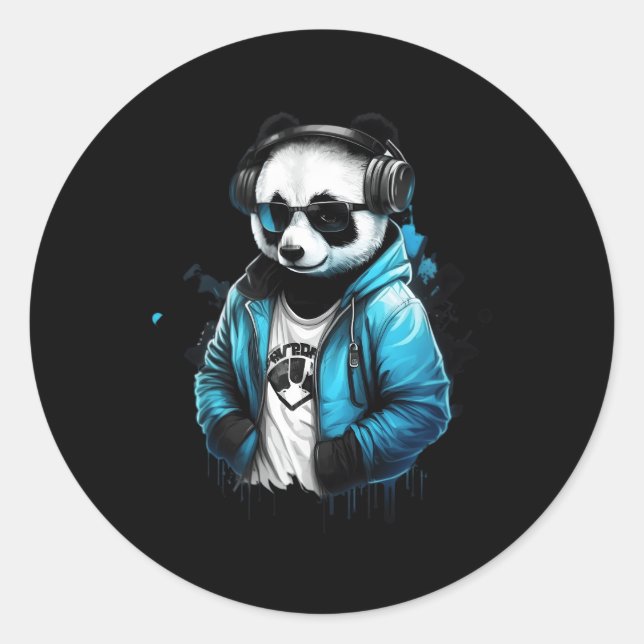 Pegatina Redonda Panda Music Dj Controller Gaming Panda (Anverso)