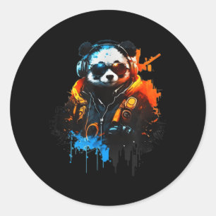 Pegatina Redonda Panda Music Dj Controller Gaming Panda