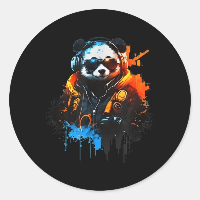 Pegatina Redonda Panda Music Dj Controller Gaming Panda (Anverso)