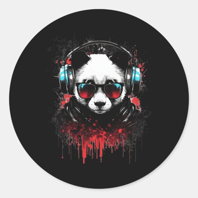 Pegatina Redonda Panda Music Dj Controller Gaming Panda (Anverso)