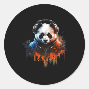 Pegatina Redonda Panda Music Dj Controller Gaming Panda