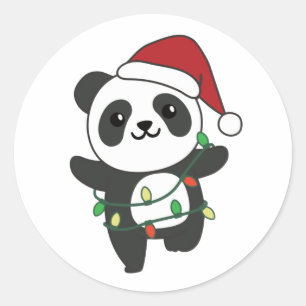 Pegatina Redonda Panda Navidades Animales De Invierno Pandas Roun C
