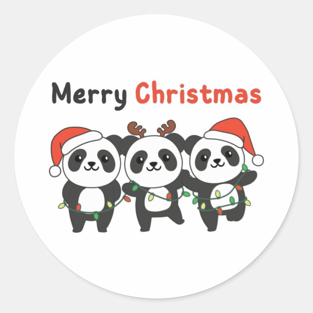 Pegatina Redonda Panda Navidades Animales Pandas Feliz Navidad (Anverso)