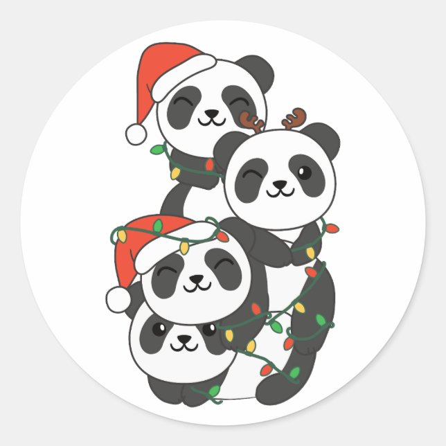 Pegatina Redonda Panda Navidades navideños Animales Pandas (Anverso)