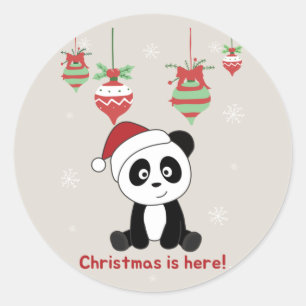 Pegatina Redonda Panda Navidades Nieve Animales De Invierno Pandas 
