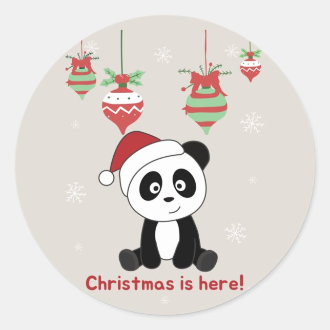 Pegatina Redonda Panda Navidades Nieve Animales De Invierno Pandas  (Anverso)