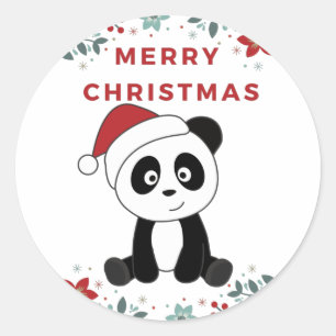 Pegatina Redonda Panda Navidades Nieve Animales De Invierno Pandas