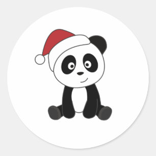 Pegatina Redonda Panda Navidades Nieve Animales De Invierno Pandas