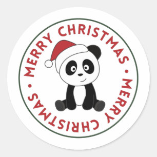Pegatina Redonda Panda Navidades Nieve Animales De Invierno Pandas 