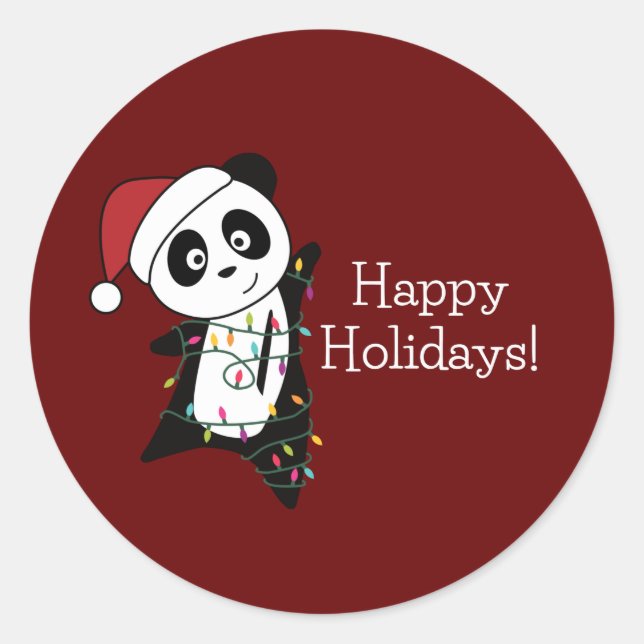 Pegatina Redonda Panda Navidades Nieve Animales De Invierno Pandas  (Anverso)