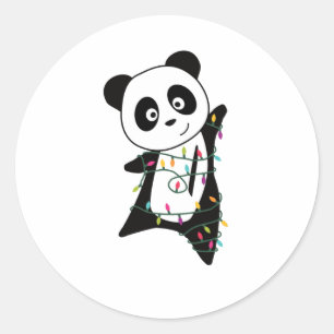 Pegatina Redonda Panda Navidades Nieve Animales De Invierno Pandas