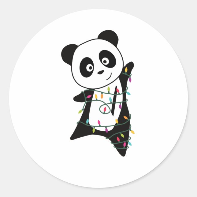 Pegatina Redonda Panda Navidades Nieve Animales De Invierno Pandas (Anverso)