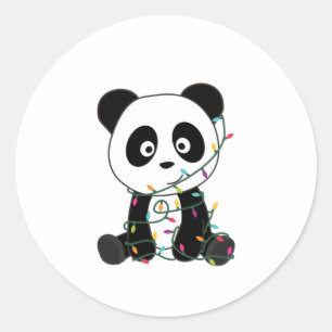 Pegatina Redonda Panda Navidades Nieve Animales De Invierno Pandas