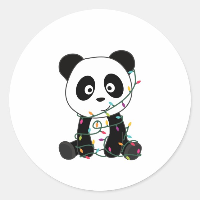 Pegatina Redonda Panda Navidades Nieve Animales De Invierno Pandas (Anverso)