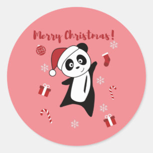 Pegatina Redonda Panda Navidades Nieve Animales De Invierno Pandas 