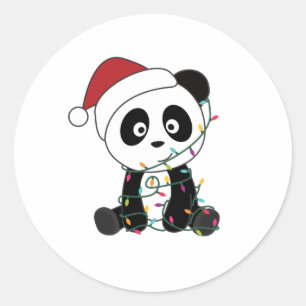 Pegatina Redonda Panda Navidades Nieve Animales De Invierno Pandas