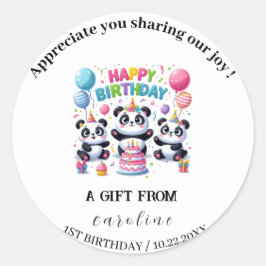 Pegatina Redonda Panda para la celebración de cumpleaños