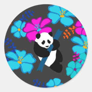 Pegatina Redonda Panda Paradise Bloom