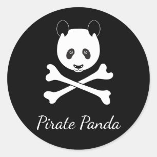 Pegatina Redonda Panda pirata divertida blanco y negro personalizad