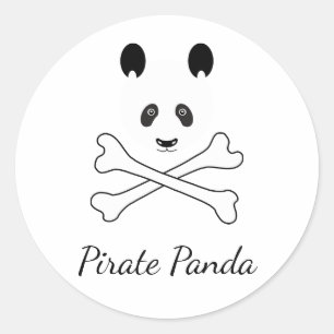 Pegatina Redonda Panda pirata divertida blanco y negro personalizad