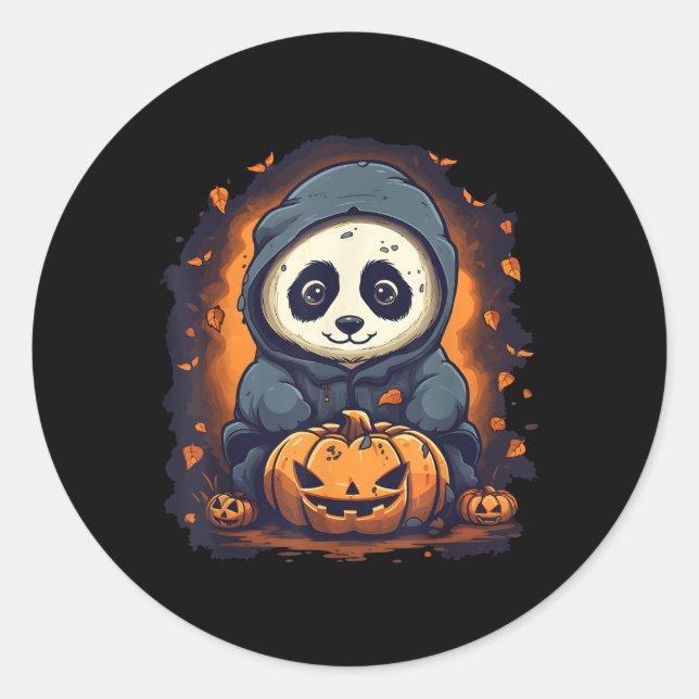 Pegatina Redonda Panda Pumpkin Panda Halloween (Anverso)