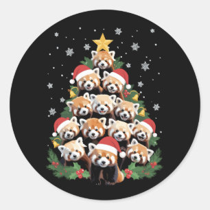 Pegatina Redonda Panda Rojo Árbol de Navidad Animal Divertido