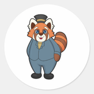 Pegatina Redonda Panda Rojo como Groom con Gorra