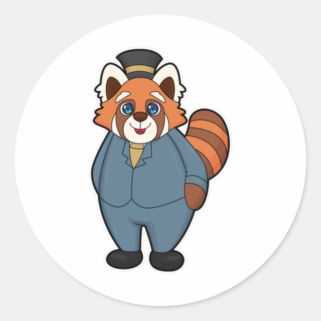 Pegatina Redonda Panda Rojo como Groom con Gorra (Anverso)