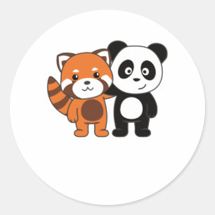 Pegatina Redonda Panda Rojo Con Panda Sweet Animal Avers Para