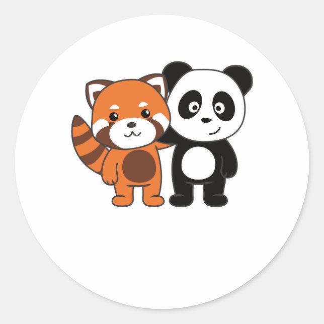 Pegatina Redonda Panda Rojo Con Panda Sweet Animal Avers Para (Anverso)