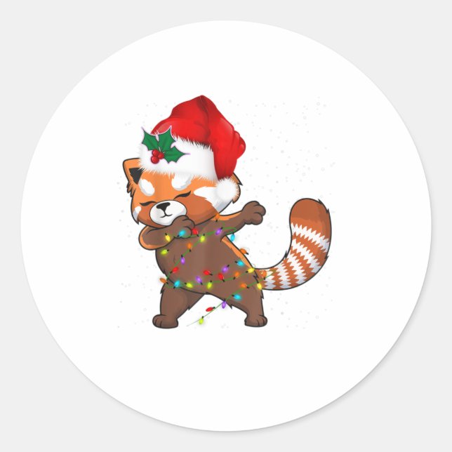 Pegatina Redonda Panda Rojo Dabbing Xmas Navidades (Anverso)