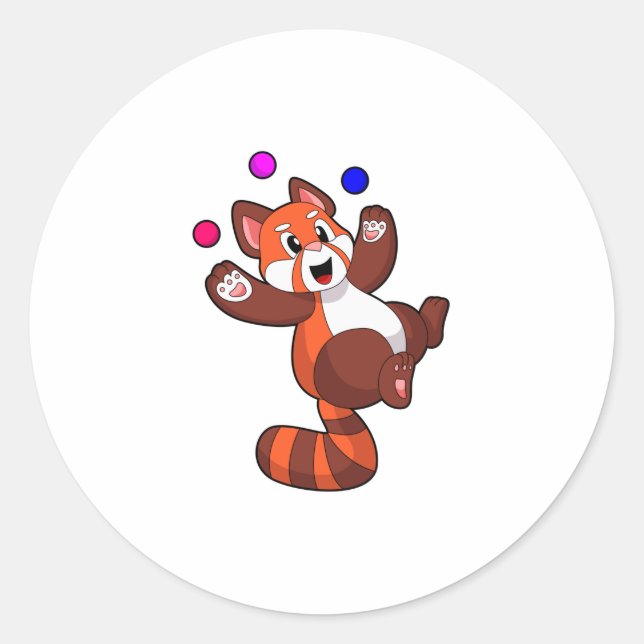 Pegatina Redonda Panda rojo en el Circo de Juggle. PNG (Anverso)
