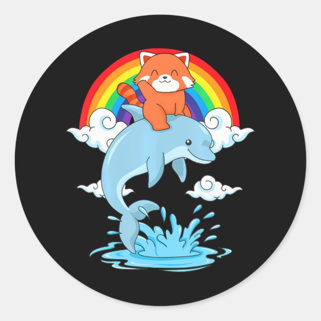 Pegatina Redonda Panda Rojo Kawaii Panda Rojo Delfín Panda (Anverso)