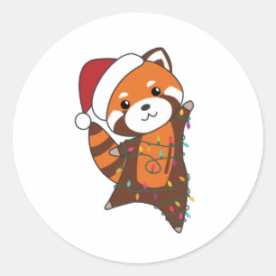 Pegatina Redonda Panda Rojo Navidades Nieve Animales De Invierno Pa