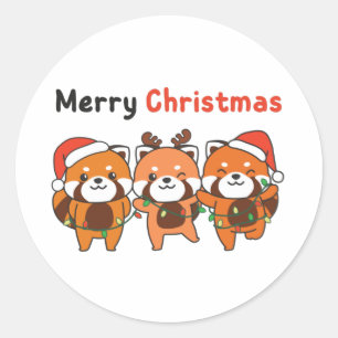 Pegatina Redonda Panda Rojo Navidades Pandas Rojos Feliz Navidad
