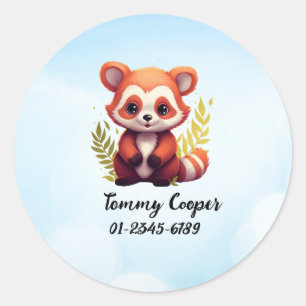 Pegatina Redonda Panda rojo personalizado, nombre, número de teléfo