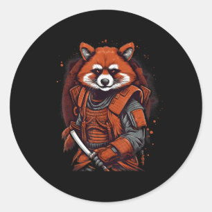 Pegatina Redonda Panda rojo samurai japonés