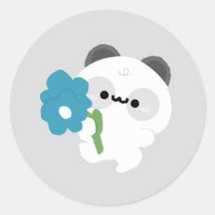 Pegatina Redonda Panda Romántico Adorable